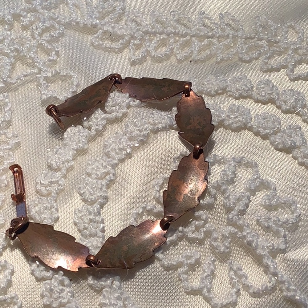 Vintage Solid Copper Detailed Leaf Link Bracelet - image 2